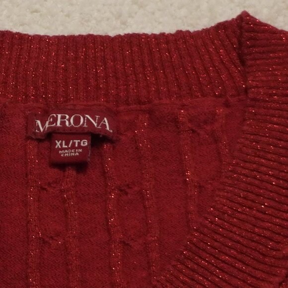 Sparkly Ruby Red V-Neck Pullover Sweater Size Large Holiday Christmas Party - Picture 5 of 8